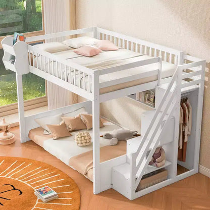 Letto a soppalco Queen Size con scaletta, armadio e scaffali - MDF, 295 kg