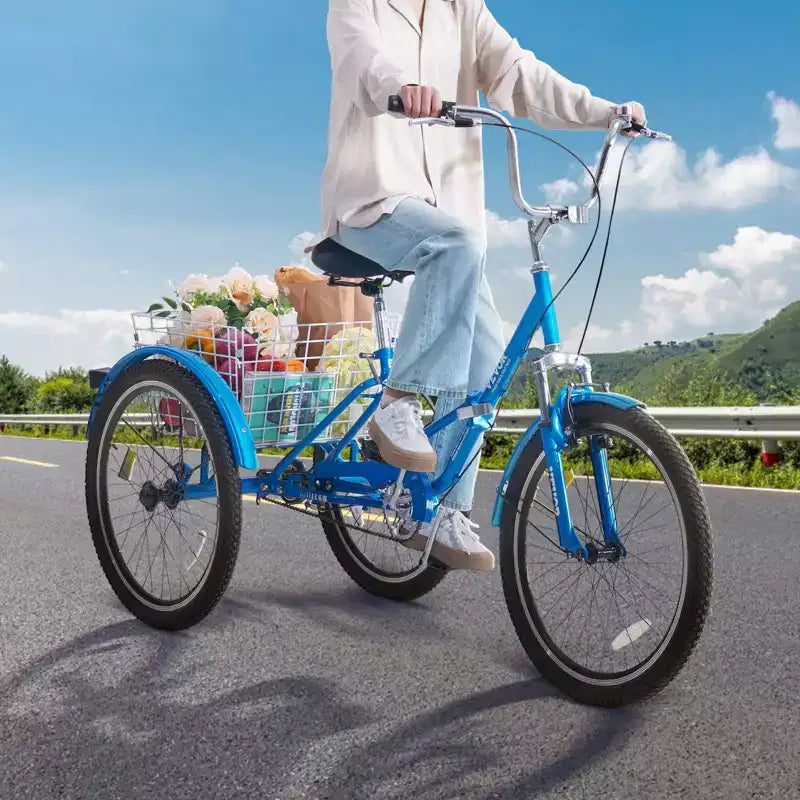 Tricycle pliable adulte VEVOR, tricycle pliant pour adultes de 26 pouces, vélo cruiser à 3 roues en acier au carbone avec grand panier et siège réglable