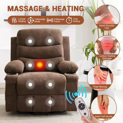 Fauteuil inclinable électrique releveur, fauteuils inclinables électriques pour personnes âgées avec fonction chauffante et massante, aide à la levée, porte-gobelets, poche latérale, pour salon