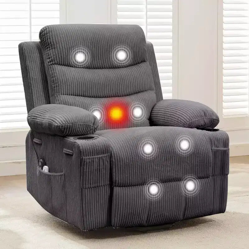 Fauteuil inclinable électrique releveur, fauteuils inclinables électriques pour personnes âgées avec fonction chauffante et massante, aide à la levée, porte-gobelets, poche latérale, pour salon