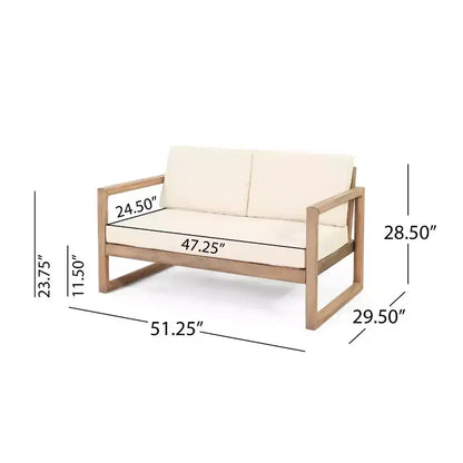 Ensemble de meubles de patio en bois d'acacia, ensemble de conversation extérieur avec table basse et coussins moelleux pour jardin, véranda et balcon, Beige - Merax