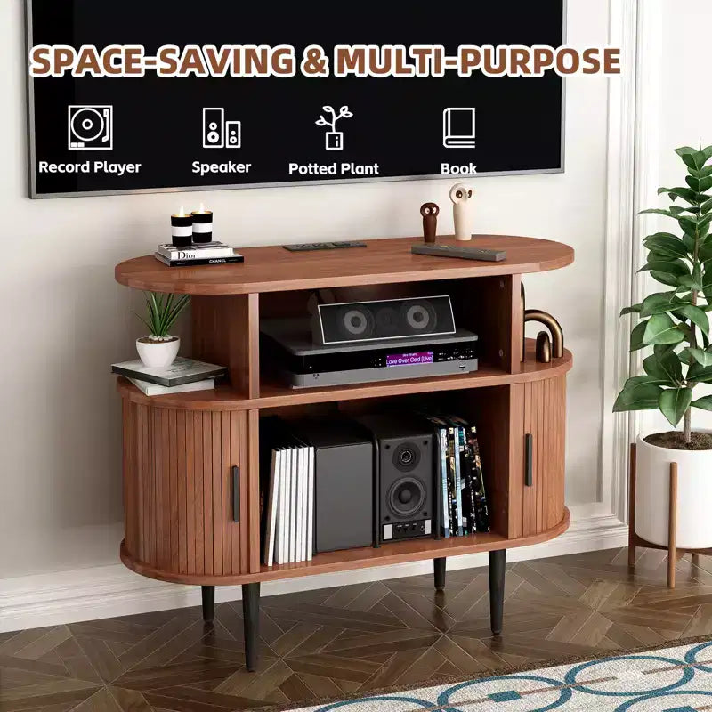 Mobile GDFStudio Emerson in legno per giradischi stile Mid-Century Modern