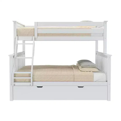 Letto a Castello in Legno Massello Max & Lily, una Piazza e Mezza con Letto Estraibile Contenitore e Scaletta per Bambini