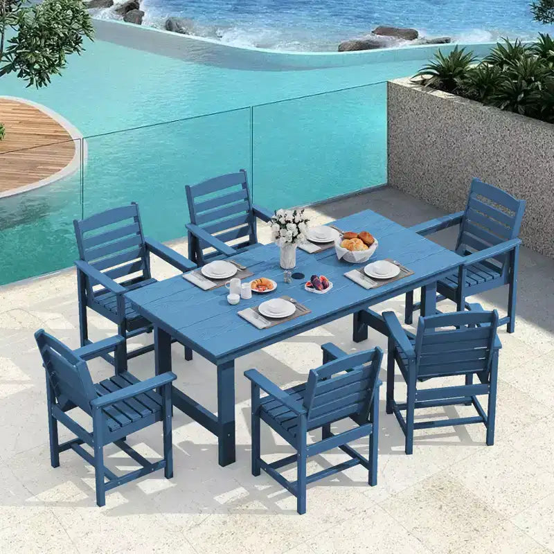 Set da pranzo da esterno Hyleory 7 pezzi, tavolo rettangolare da 170 cm con foro per ombrellone e 6 sedie