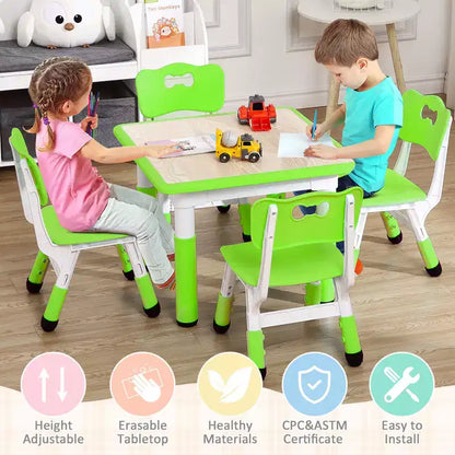 Set Tavolo e Sedie per Bambini, Scrivania Regolabile in Altezza per età 2-10 anni, Tavolo per Arte e Artigianato, Gambe Antiscivolo, per Aule Asili Nido
