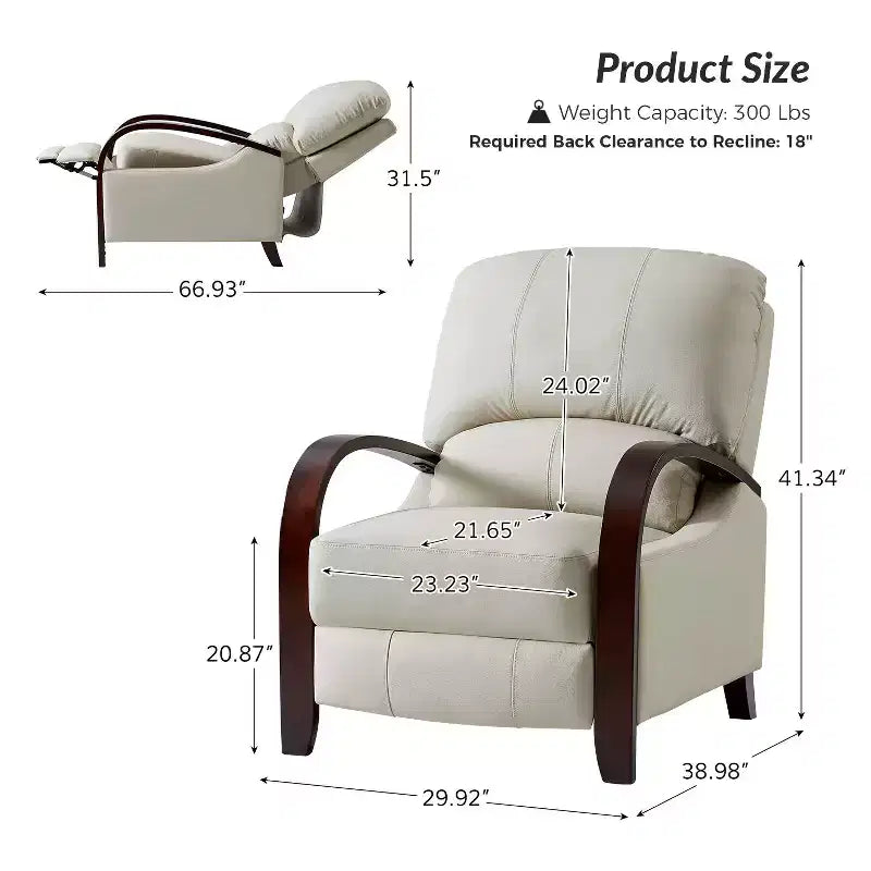 Lot de 2 fauteuils relax manuels en cuir véritable, inclinaison 159°