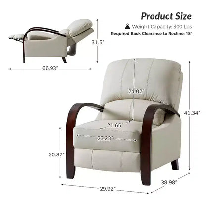Lot de 2 fauteuils relax manuels en cuir véritable, inclinaison 159°