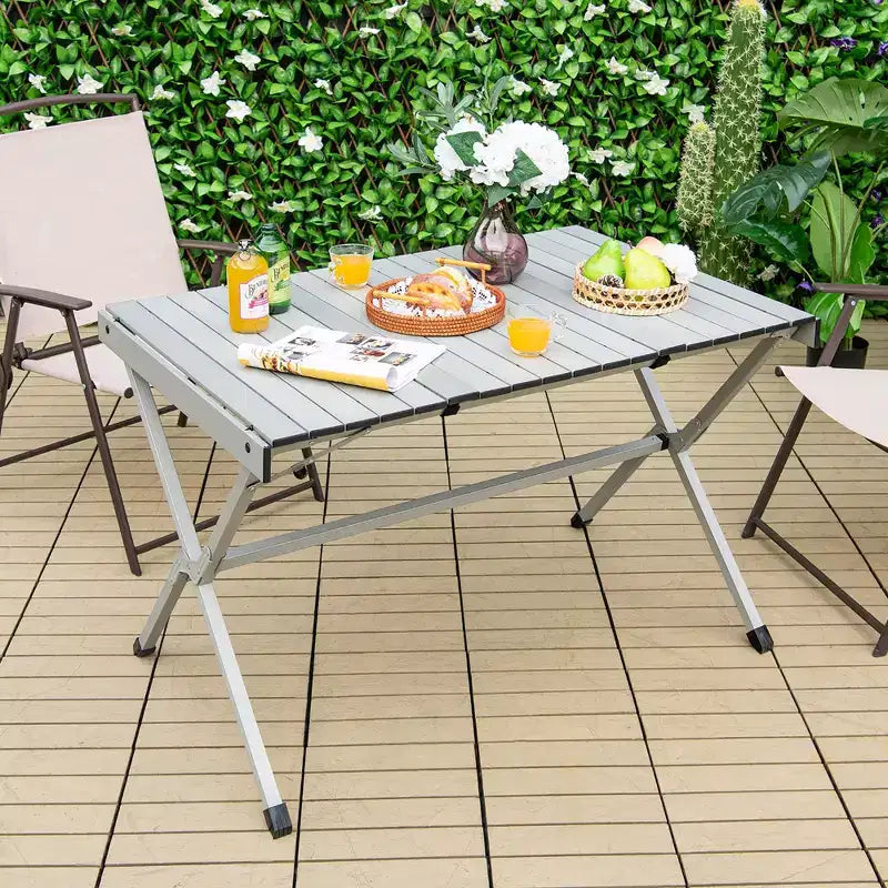 Tavolo da campeggio portatile in alluminio Costway per 4-6 persone, leggero, pieghevole, grigio/marrone