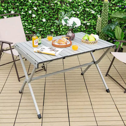 Tavolo da campeggio portatile in alluminio Costway per 4-6 persone, leggero, pieghevole, grigio/marrone