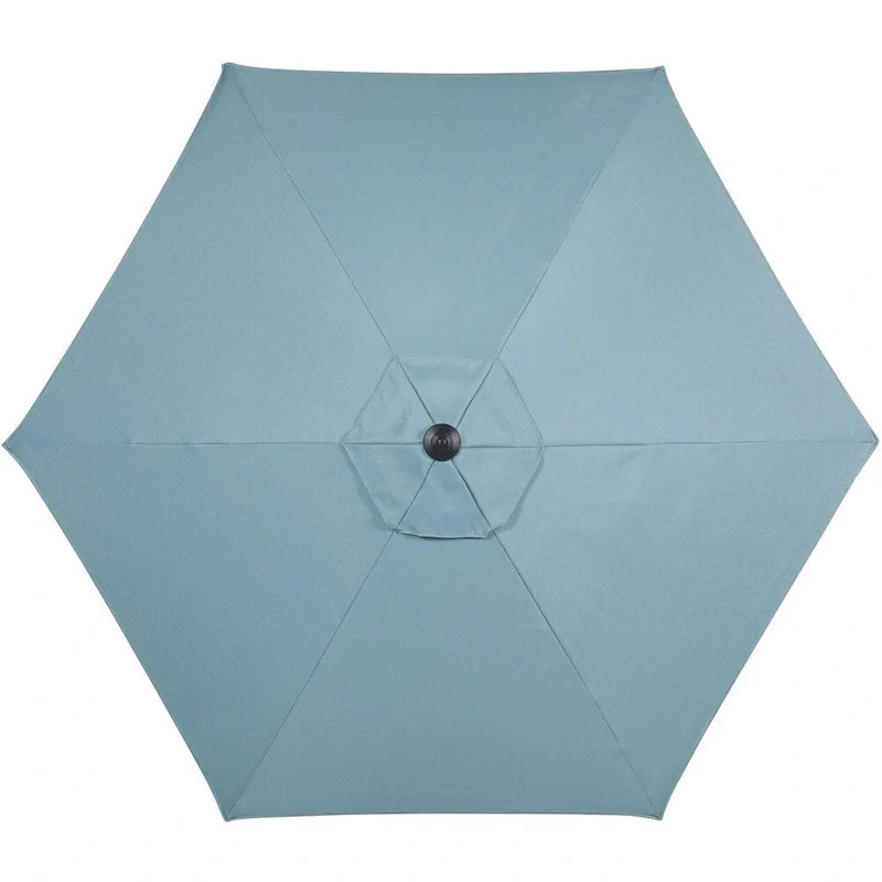 Hanover Lavallette Set da pranzo a 5 pezzi in blu oceano con 4 sedie fisse, tavolo rotondo da 52 pollici con ripiano in vetro, ombrellone e base