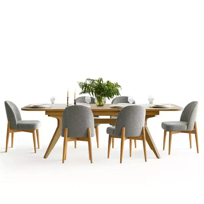 Ensemble de salle à manger 7 pièces, table à tréteaux extensible de 198-244 cm avec chaises rembourrées et pieds en bois massif - Panipeachy