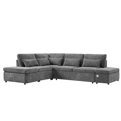 Canapé-lit modulaire sectionnel Whisen 270 - 6 places en forme de L avec pouf de rangement, canapé en chenille, personnalisable pour salon et appartement