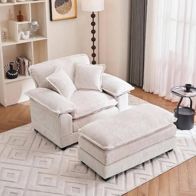 56.9 W Poltrona Oversize con Pouf, Poltrona da Lettura per Camera da Letto, Divano Letto Pigro, Poltrona Reclinabile Singola Moderna Oversize