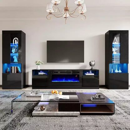 Meuble TV moderne laqué avec cheminée électrique intégrée AMERLIFE