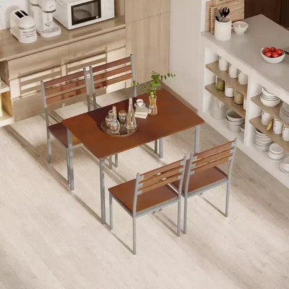 Set Tavolo da Cucina da Pranzo Moderno 5 Pezzi HOMCOM, 1 Tavolo 4 Sedie con Gambe in Metallo, Adatto per Esterni