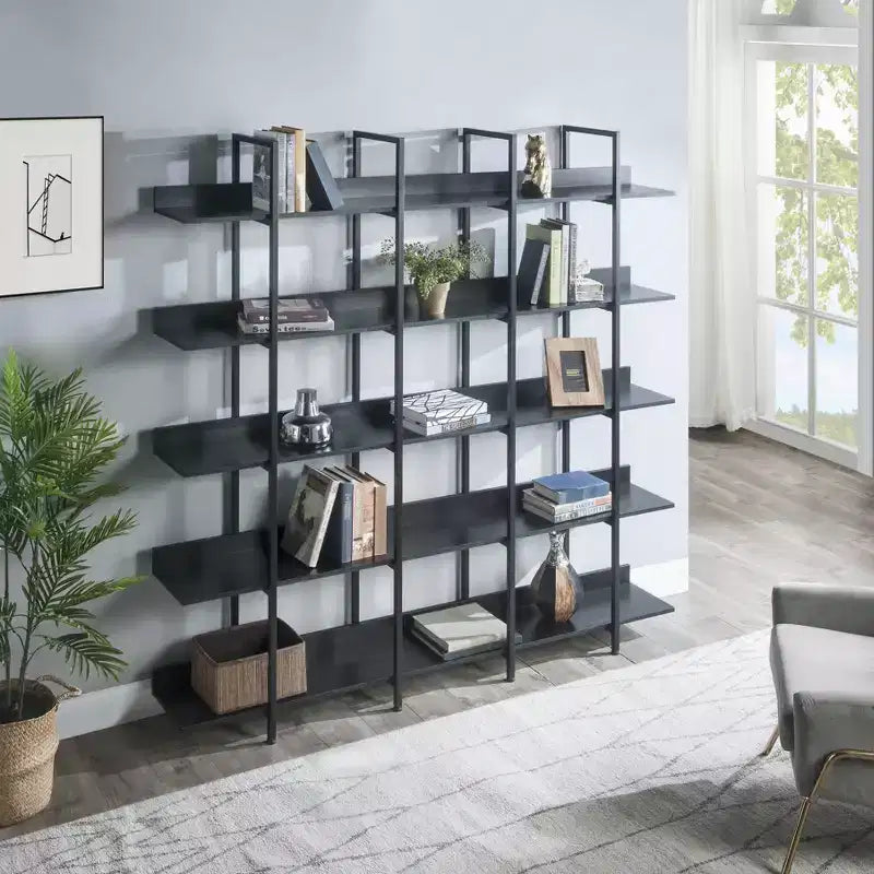 Étagère de style industriel vintage Whisen avec cadre en métal et panneau MDF, bibliothèque ouverte pour le bureau à domicile