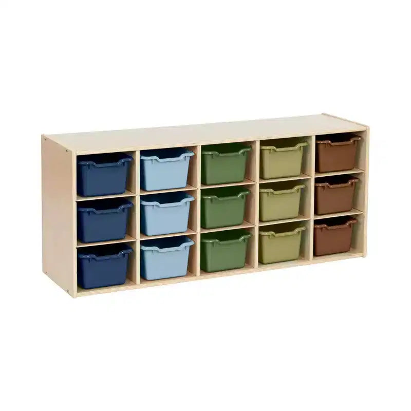 Meuble de rangement 15 bacs ECR4Kids Streamline avec 15 bacs à façade incurvée, 3x5, mobilier pour enfants