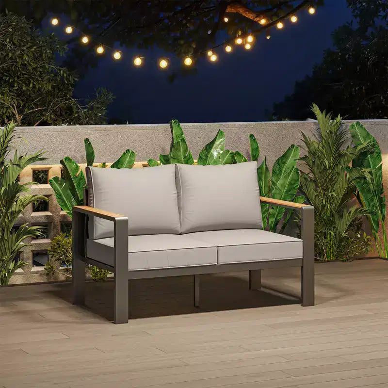 Salon de jardin en aluminium, canapé d'extérieur modulable avec 5 coussins épais, 4 accoudoirs et table basse pour jardin, terrasse, arrière-cour