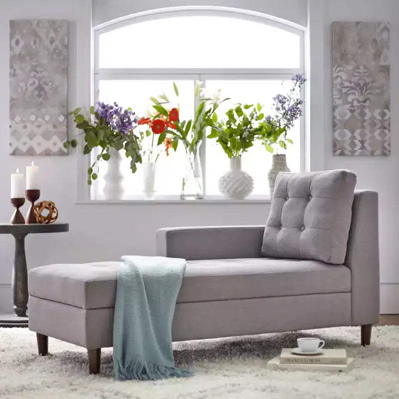 Storage Chaise ¨C Tufted Linen Upholstered Lounge with Hidden Storage