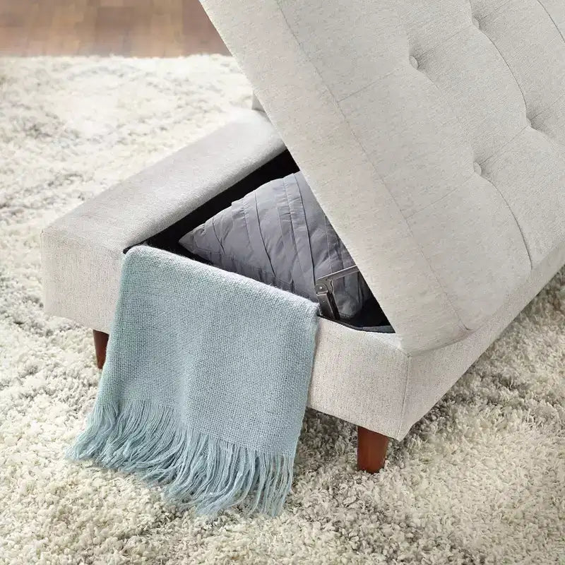 Storage Chaise ¨C Tufted Linen Upholstered Lounge with Hidden Storage