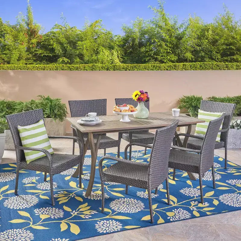 Set da pranzo 7 pezzi Monterey in acacia e vimini - Christopher Knight Home