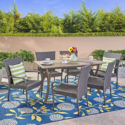 Set da pranzo 7 pezzi Monterey in acacia e vimini - Christopher Knight Home