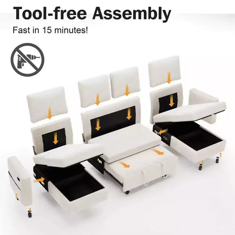 Divano letto estraibile a quattro posti Dyonery da 105 pollici con contenitore, tasche laterali, schienale regolabile, convertibile