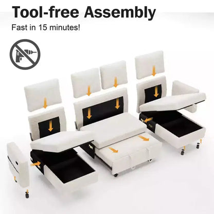 Divano letto estraibile a quattro posti Dyonery da 105 pollici con contenitore, tasche laterali, schienale regolabile, convertibile