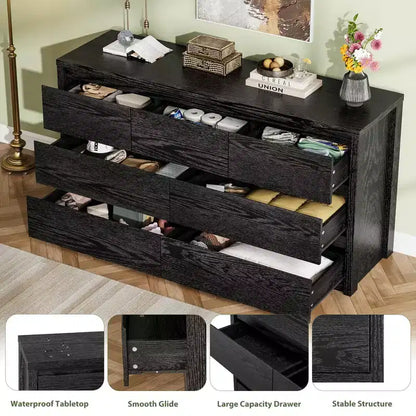 Comò Moderno Largo a 7 Cassetti per Camera da Letto, Grande Cassettiera in Legno con Organizzatore per Soggiorno, Corridoio e Ingresso