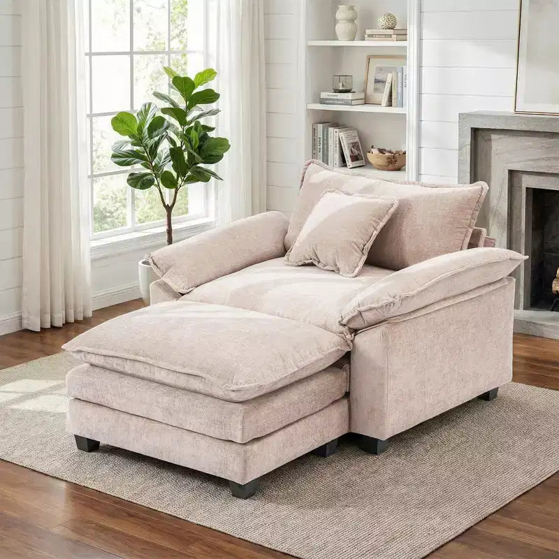 Poltrona a sacco oversize in ciniglia EHMKNP con pouf