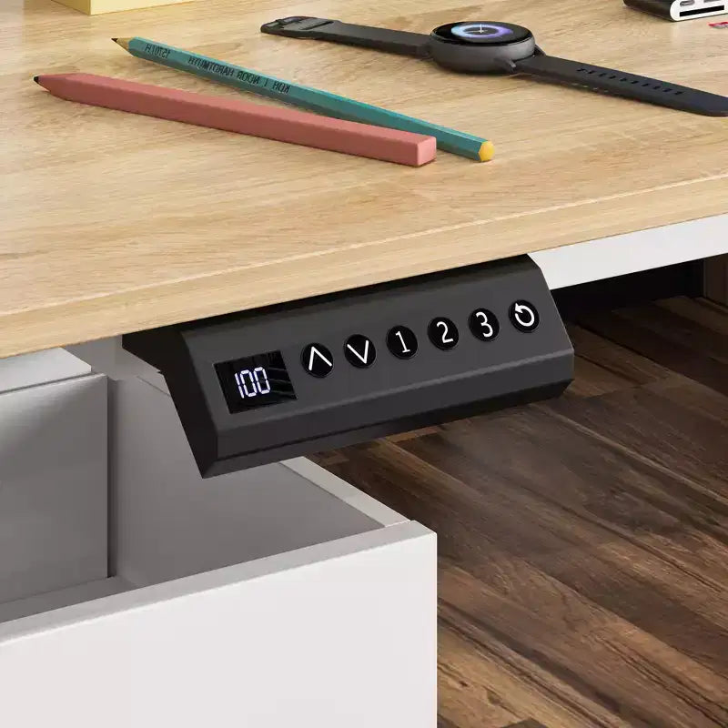 Scrivania da ufficio per computer regolabile in altezza Scrivania in piedi: ampio piano a L, cassetti e vani portaoggetti