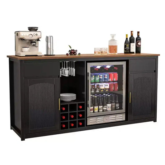 Mobile bar extra lungo GDLF con spazio per frigorifero, mobile per vino e liquori moderno, 78,7