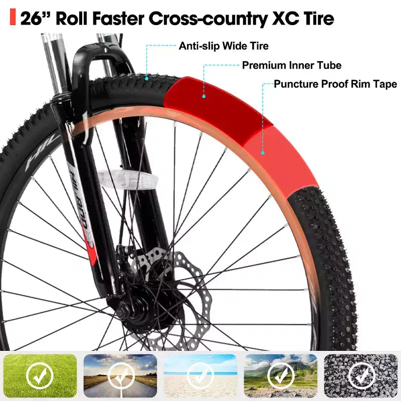 HILAND 26 Mountain Bike per Uomo Donna, Ruota a 3/6/Multi-Raggi, 18 Velocità