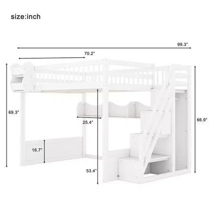 Letto a soppalco Queen Size con scaletta, armadio e scaffali - MDF, 295 kg
