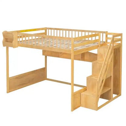 Letto a soppalco Queen Size con scaletta, armadio e scaffali - MDF, 295 kg