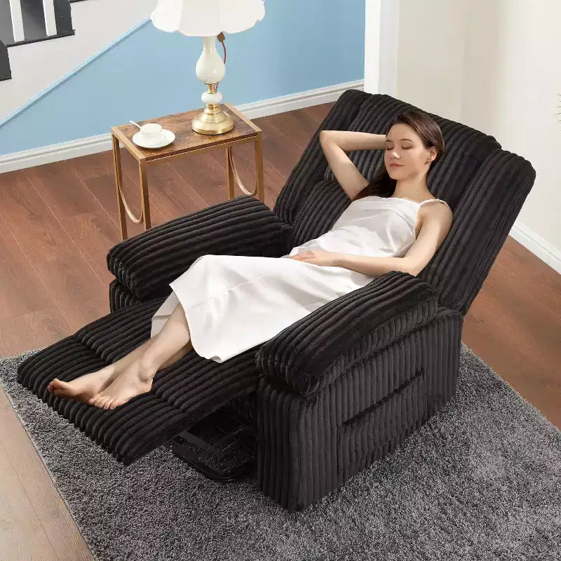 Poltrona reclinabile in velluto a coste, Divano reclinabile manuale con maniglia, Braccioli imbottiti, Imbottitura spessa, Tasca laterale, Soggiorno, Camera da letto, Home Theater, Grigio scuro