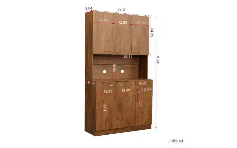 Mobile Contenitore a 6 Ante, Armadio Alto 180 cm e Mobile da Cucina con Cassetto e Ripiano Aperto, Credenza da Cucina e Mobiletto per Camera da Letto in MDF