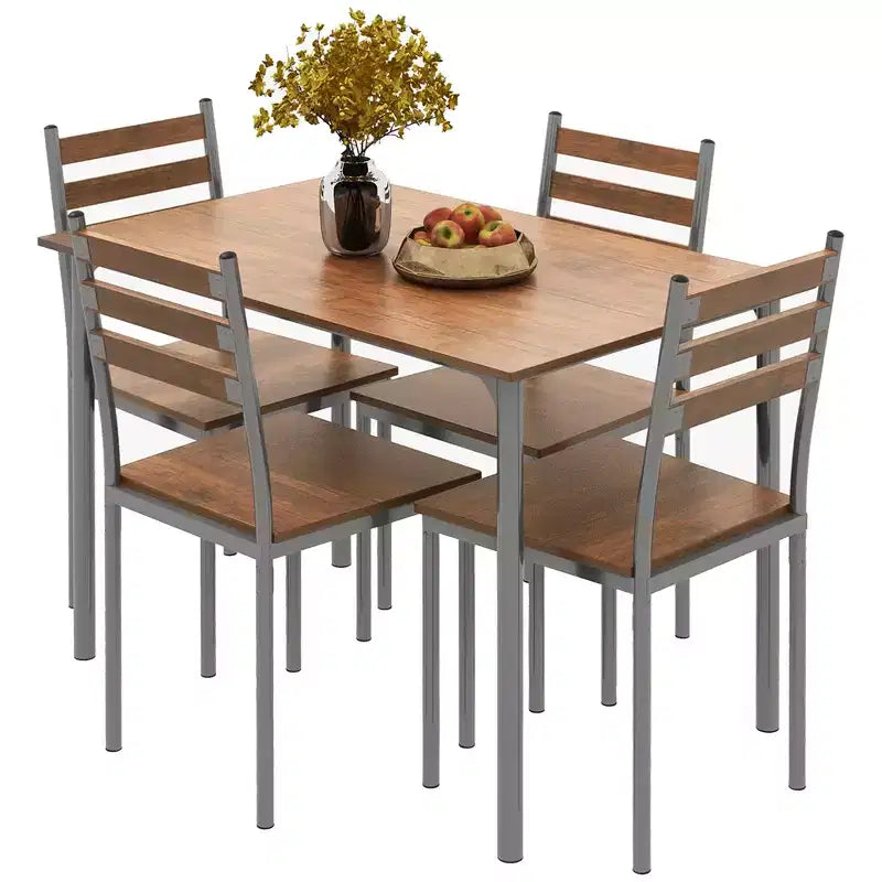 Set Tavolo da Cucina da Pranzo Moderno 5 Pezzi HOMCOM, 1 Tavolo 4 Sedie con Gambe in Metallo, Adatto per Esterni