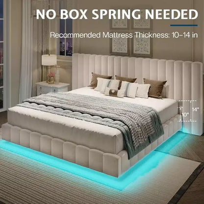 AMERLIFE Letto Imbottito con Luci LED, Design Flottante, Supporto a Doghe Solide