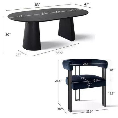 Set tavolo da pranzo allungabile da 120-210 cm per 4 persone, tavolo nero e 4 sedie da pranzo imbottite in velluto con gambe in metallo, stile moderno