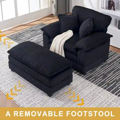 56.9 W Poltrona Oversize con Pouf, Poltrona da Lettura per Camera da Letto, Divano Letto Pigro, Poltrona Reclinabile Singola Moderna Oversize