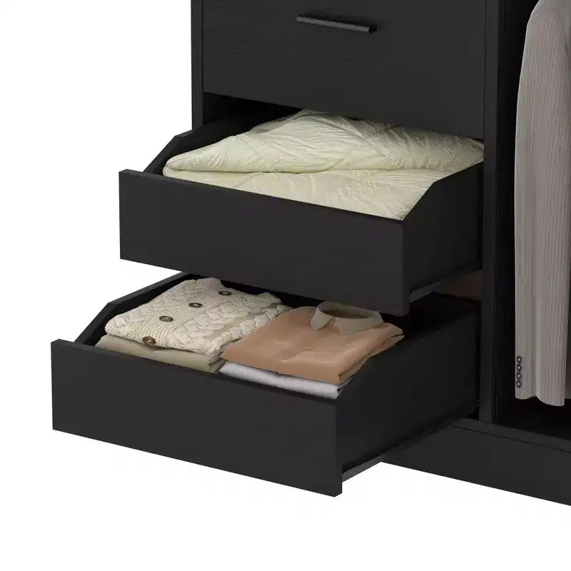 Organisateur de placard avec tiroirs en bois, système de rangement autoportant avec tringles de suspension