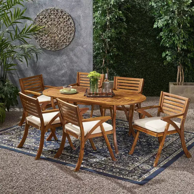 Set da pranzo ovale da 7 pezzi Hermosa in legno di acacia - Teak/Crema - Christopher Knight Home