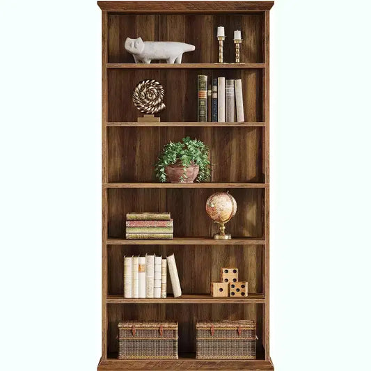 Bibliothèque en bois à 6 niveaux, étagère de 190 cm de hauteur, grandes étagères de présentation autoportantes
