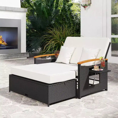 Set divano letto in rattan per esterni Costway con divanetto imbottito e poggiapiedi contenitore per veranda Beige/Blu marino/Rosso/Turchese/Nero/Grigio