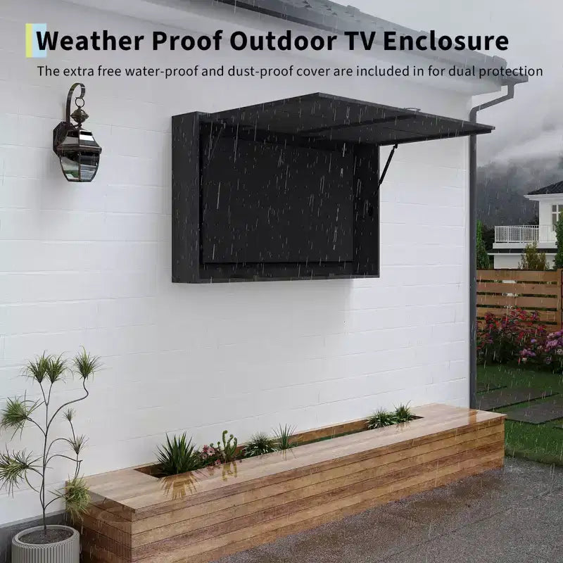 Custodia per TV da esterni da 55 pollici, copertura per TV resistente alle intemperie in legno massello con supporto regolabile 4D e sportello pieghevole (adatta a TV da 44-55 pollici)