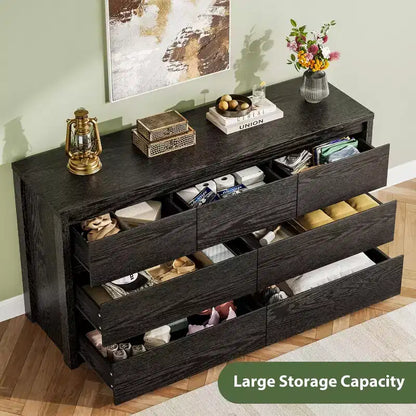 Comò Moderno Largo a 7 Cassetti per Camera da Letto, Grande Cassettiera in Legno con Organizzatore per Soggiorno, Corridoio e Ingresso
