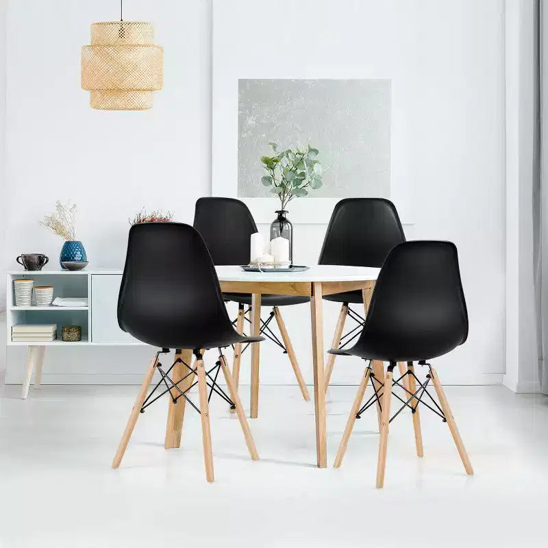Costway Set di 4 Sedie da Pranzo Moderne Senza Braccioli per Casa e Ufficio con Gambe in Legno Bianco/Nero/Blu