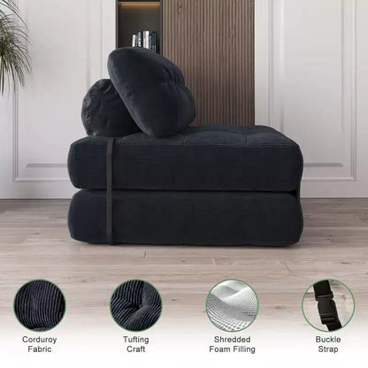 Divano Letto Futon Pieghevole in Velluto a Coste, Sedia Convertibile da Pavimento con Cuscino e Supporto per la Schiena