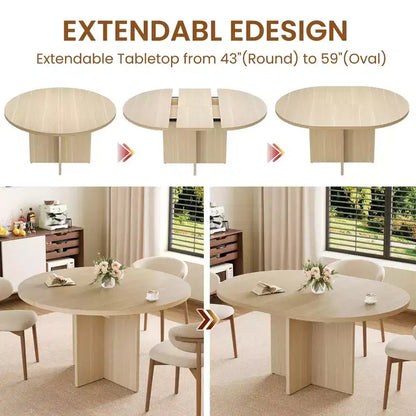 Tavolo da pranzo rotondo allungabile da 43,3''-59'' per 4-8 persone, moderno tavolo da pranzo ovale da cucina con prolunghe rimovibili, tavolo da pranzo per sala da pranzo, cucina